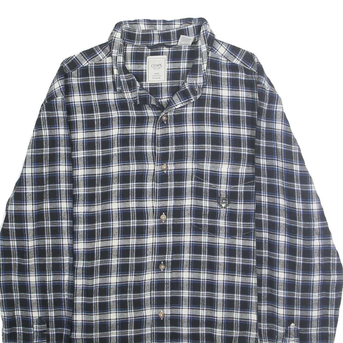 CHAPS Mens Blue & White Check Shirt M Cotton Classic Long Sleeve Casual