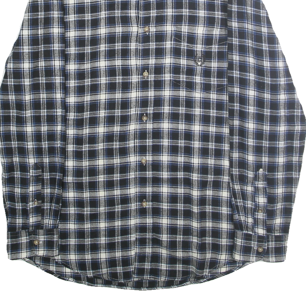 CHAPS Mens Blue & White Check Shirt M Cotton Classic Long Sleeve Casual