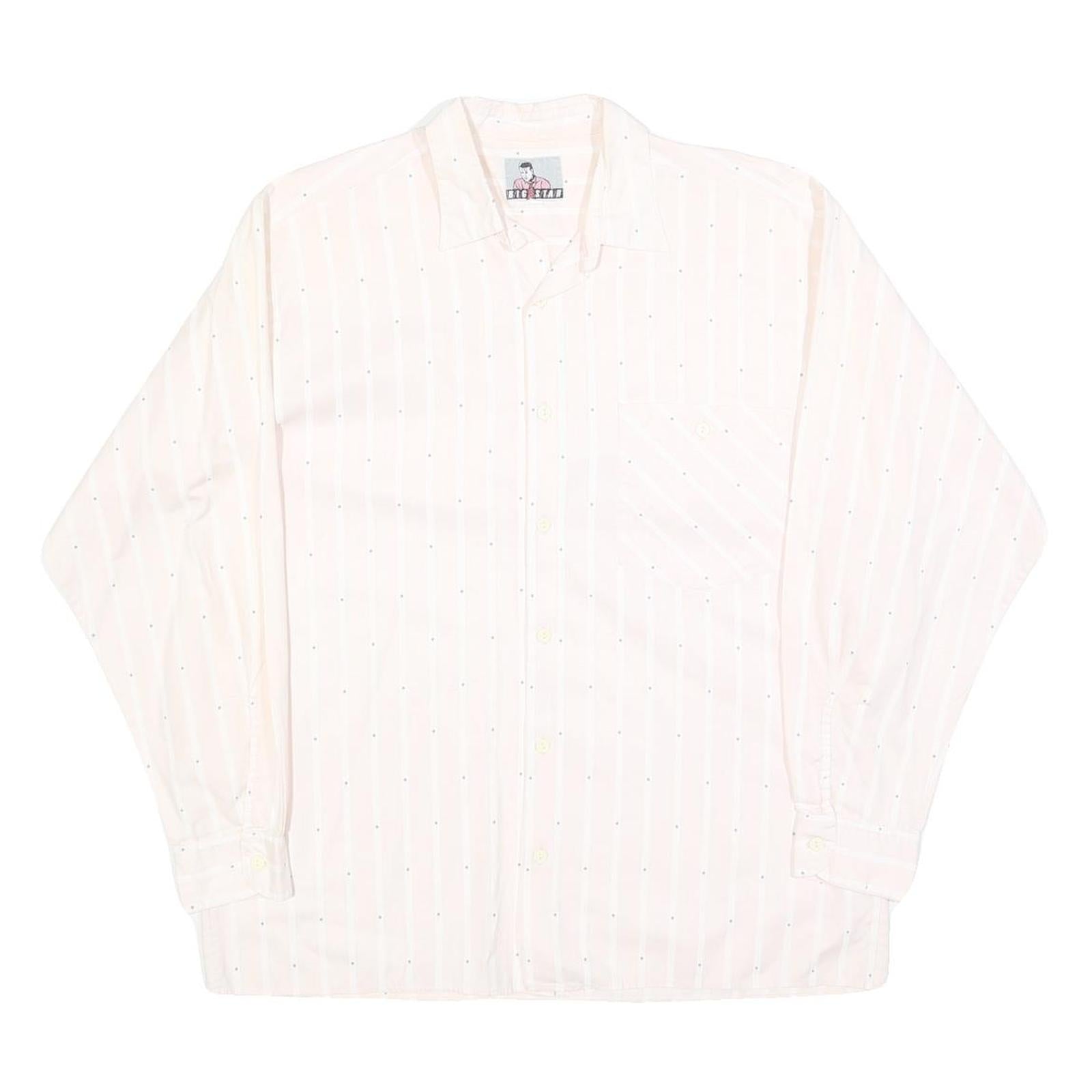 BIG STAR Mens White Shirt M Cotton Blend Casual Button-Up Pocket