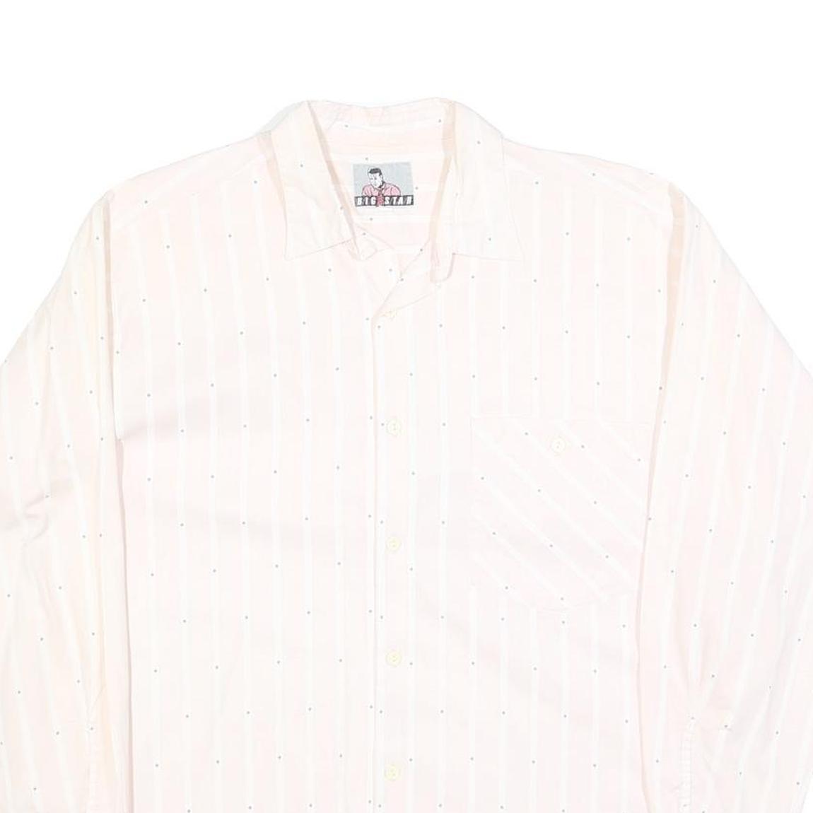 BIG STAR Mens White Shirt M Cotton Blend Casual Button-Up Pocket