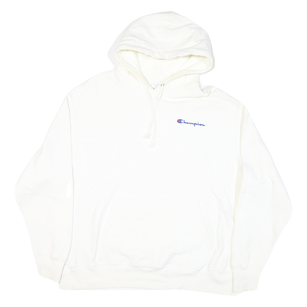 CHAMPION Mens White Pullover 2XL Cotton Blend Hoodie Drawstring Band Collar Long