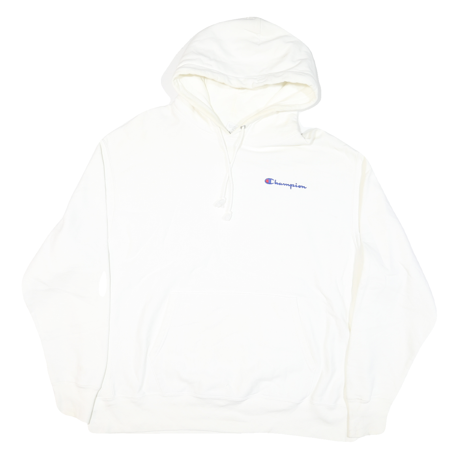 CHAMPION Mens White Pullover 2XL Cotton Blend Hoodie Drawstring Band Collar Long