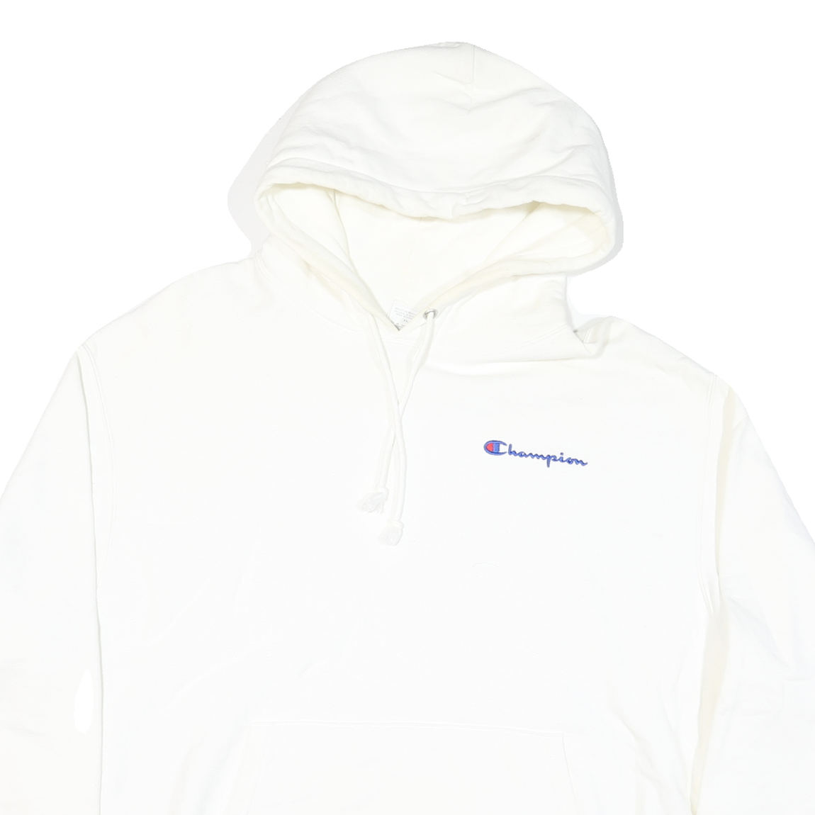 CHAMPION Mens White Pullover 2XL Cotton Blend Hoodie Drawstring Band Collar Long