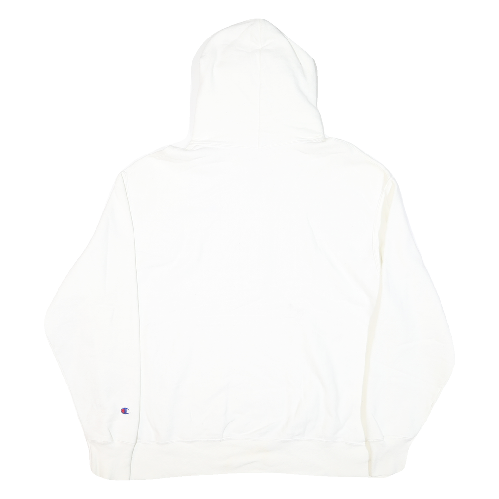 CHAMPION Mens White Pullover 2XL Cotton Blend Hoodie Drawstring Band Collar Long
