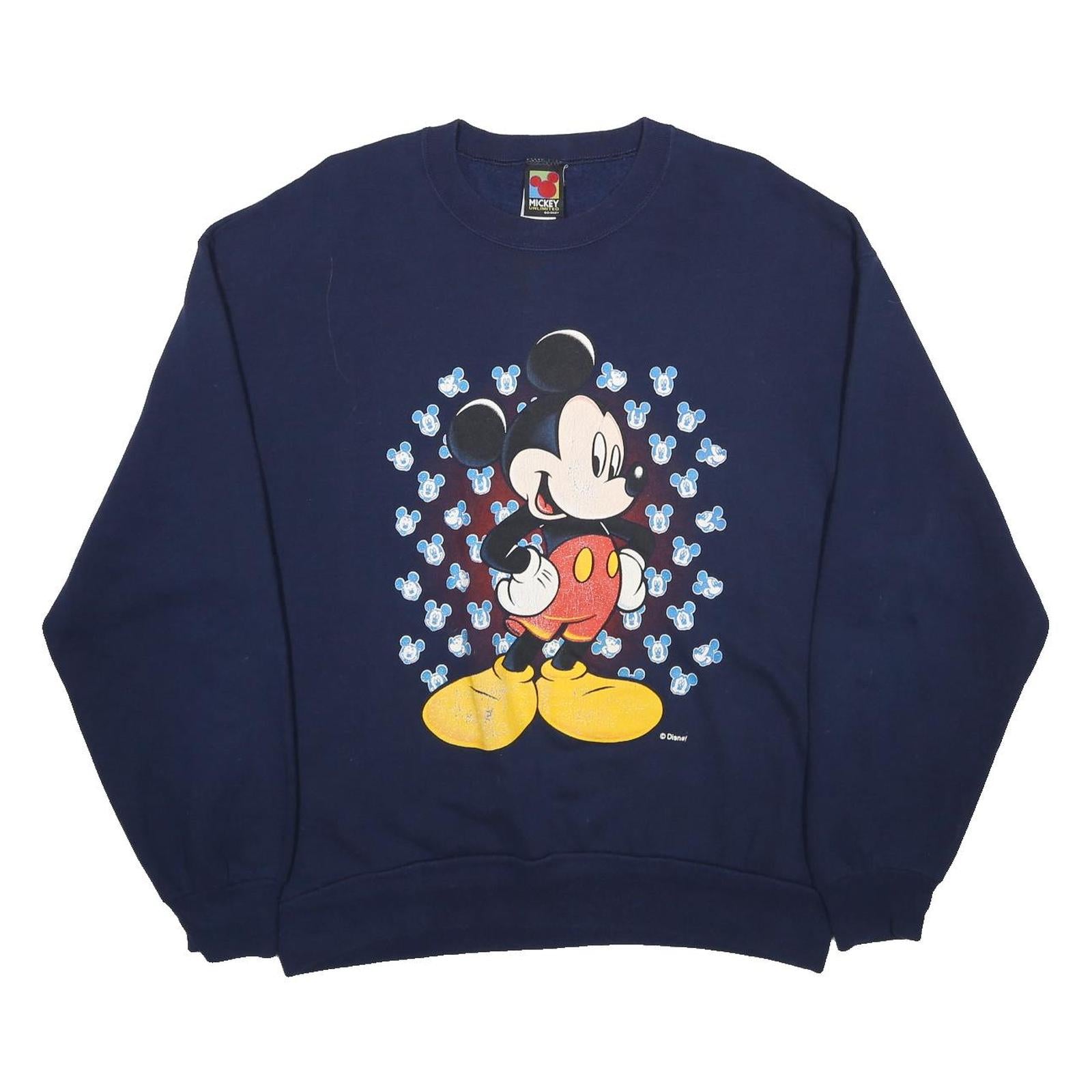 MICKEY UNLIMITED Mens Navy Blue Mickey Mouse Crew Neck L Sweatshirt Cartoon