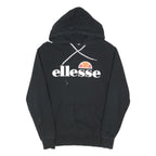 ELLESSE Womens Black Hooded Pullover UK 12 Cotton Blend Logo Hoodie