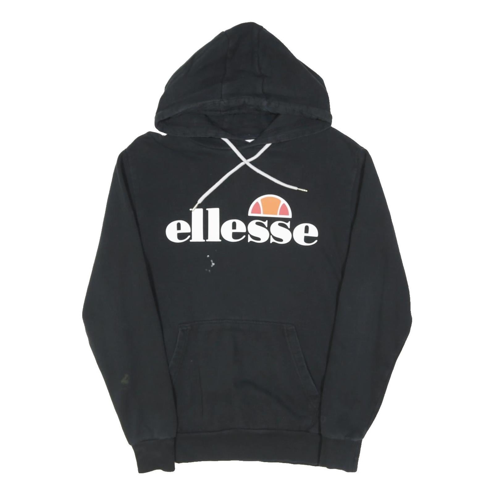 ELLESSE Womens Black Hooded Pullover UK 12 Cotton Blend Logo Hoodie