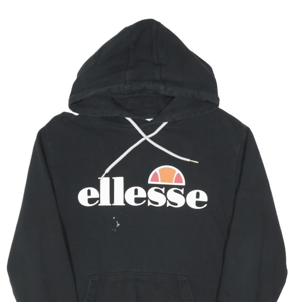ELLESSE Womens Black Hooded Pullover UK 12 Cotton Blend Logo Hoodie