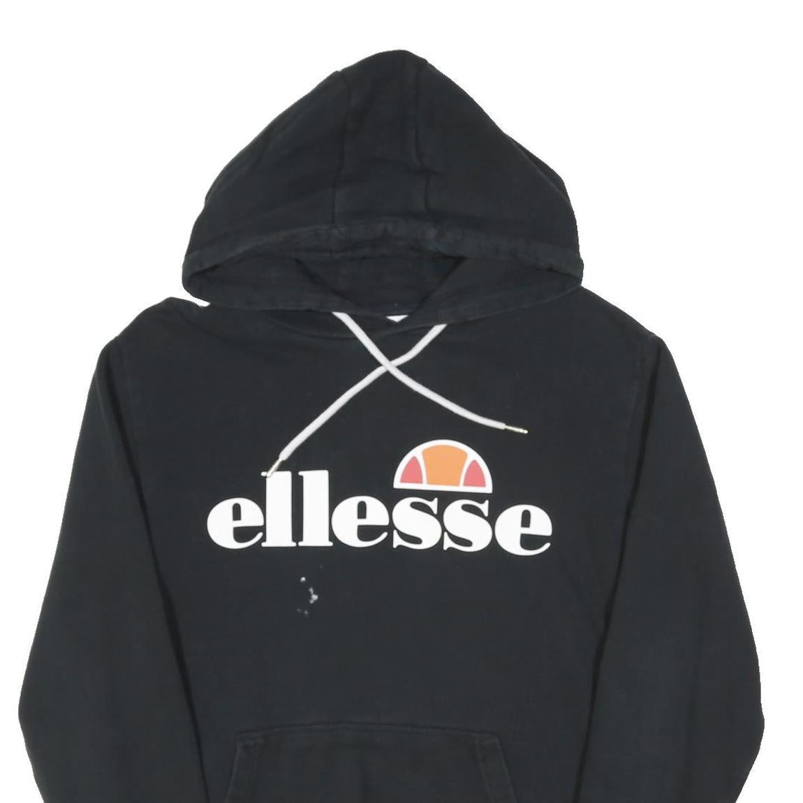 ELLESSE Womens Black Hooded Pullover UK 12 Cotton Blend Logo Hoodie