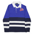 POLO RALPH LAUREN Boys Blue & Navy Striped Long Sleeve Logo M Cotton Blend Polo