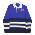 POLO RALPH LAUREN Boys Blue & Navy Striped Long Sleeve Logo M Cotton Blend Polo