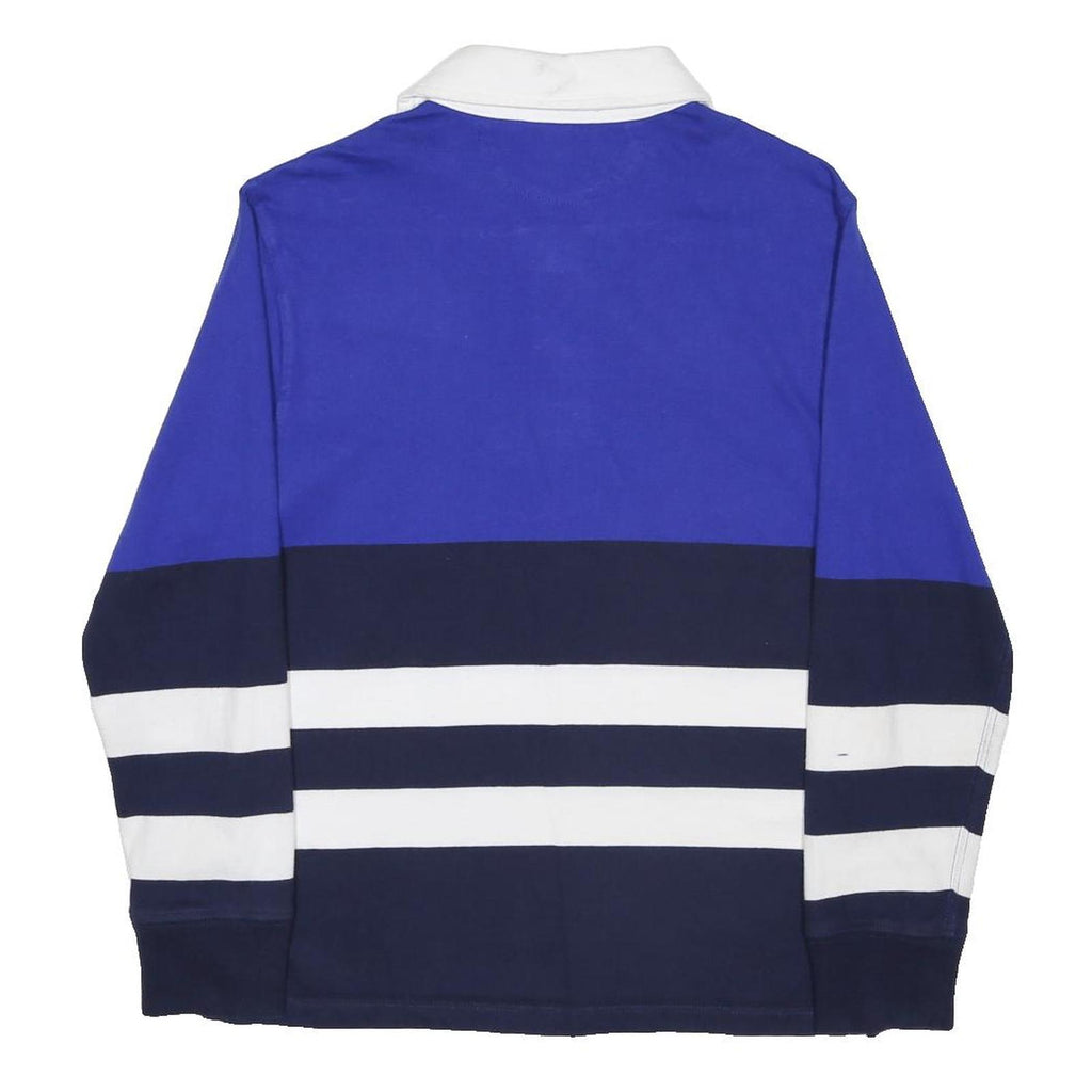 POLO RALPH LAUREN Boys Blue & Navy Striped Long Sleeve Logo M Cotton Blend Polo