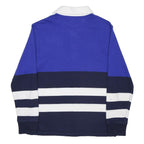POLO RALPH LAUREN Boys Blue & Navy Striped Long Sleeve Logo M Cotton Blend Polo