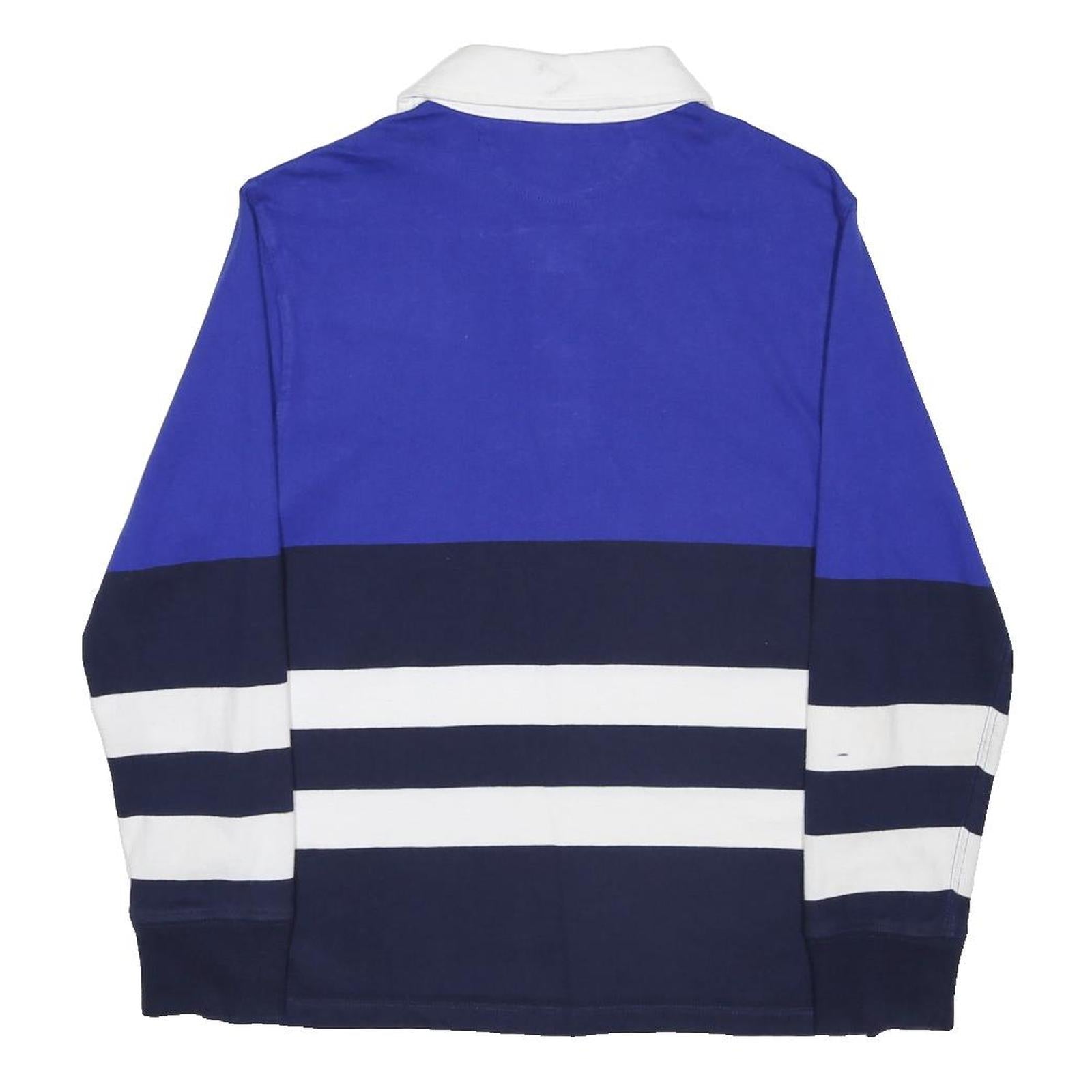 POLO RALPH LAUREN Boys Blue & Navy Striped Long Sleeve Logo M Cotton Blend Polo
