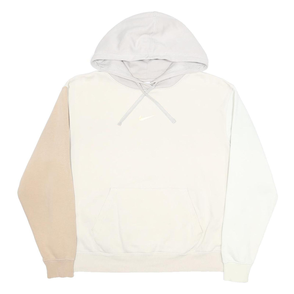 NIKE Womens Beige & White Hooded Pullover L Cotton Blend Casual Hoodie