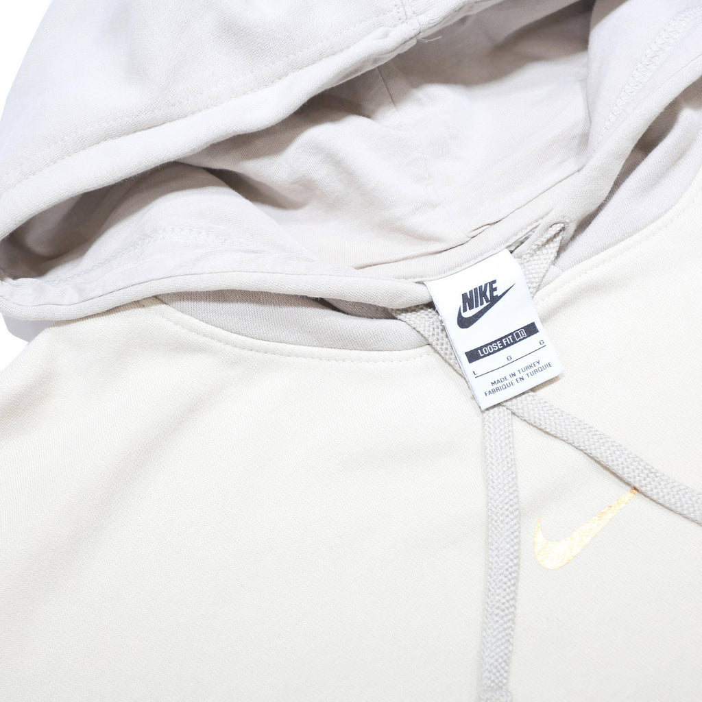 NIKE Womens Beige & White Hooded Pullover L Cotton Blend Casual Hoodie