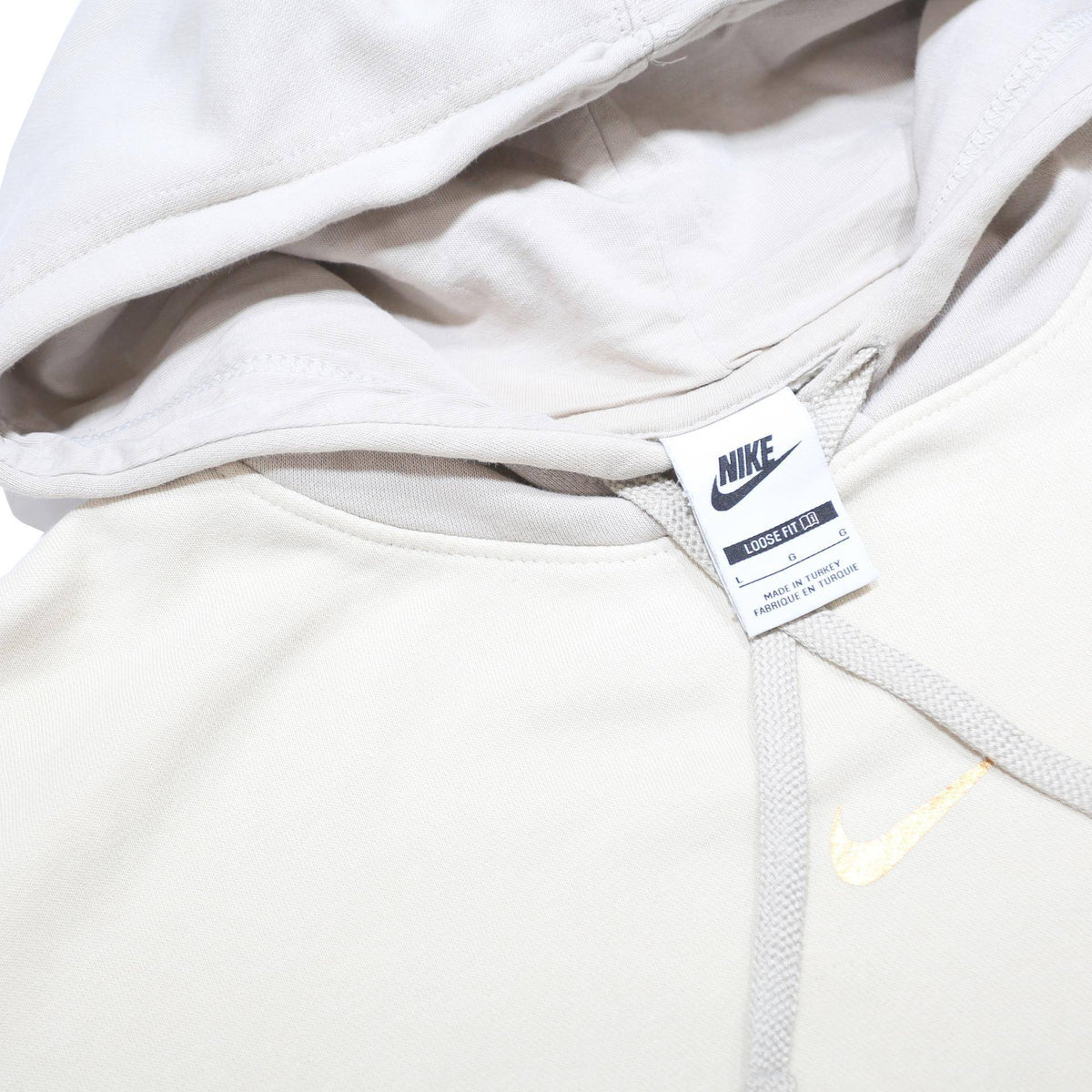 NIKE Womens Beige & White Hooded Pullover L Cotton Blend Casual Hoodie