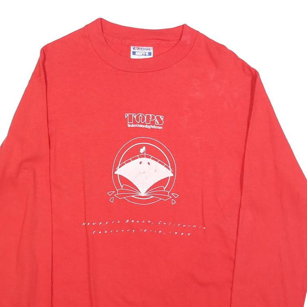 HANES Mens Red Graphic Long Sleeve Crew Neck Cotton Blend T-Shirt M Casual