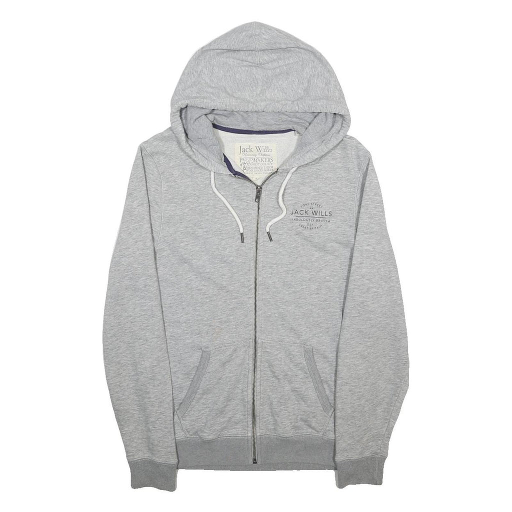 JACK WILLS Mens Grey Zip Hoodie S Cotton Blend Casual Lightweight Sweatshirt