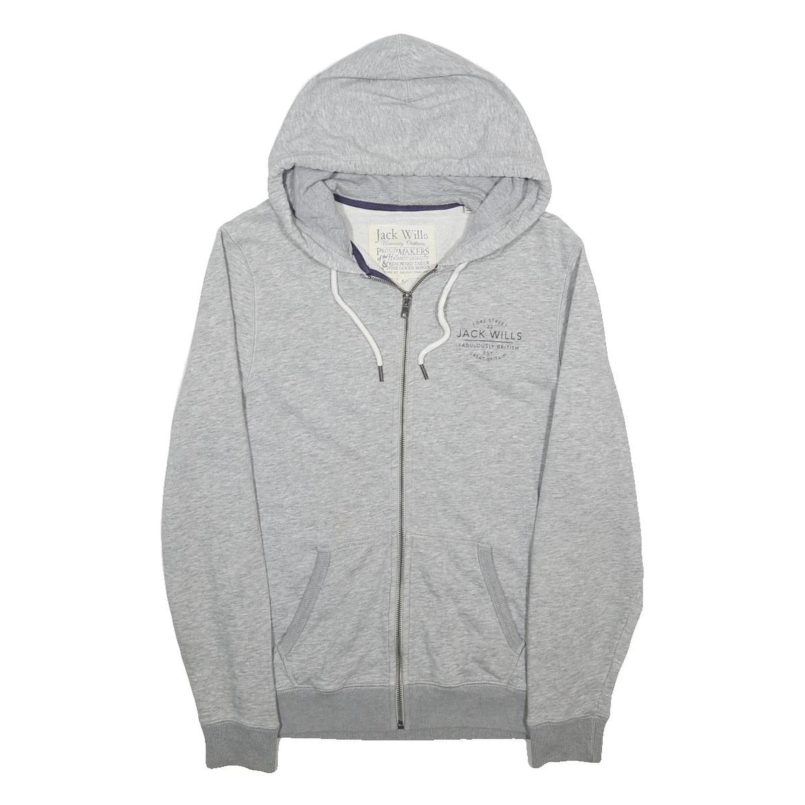 JACK WILLS Mens Grey Zip Hoodie S Cotton Blend Casual Lightweight Sweatshirt