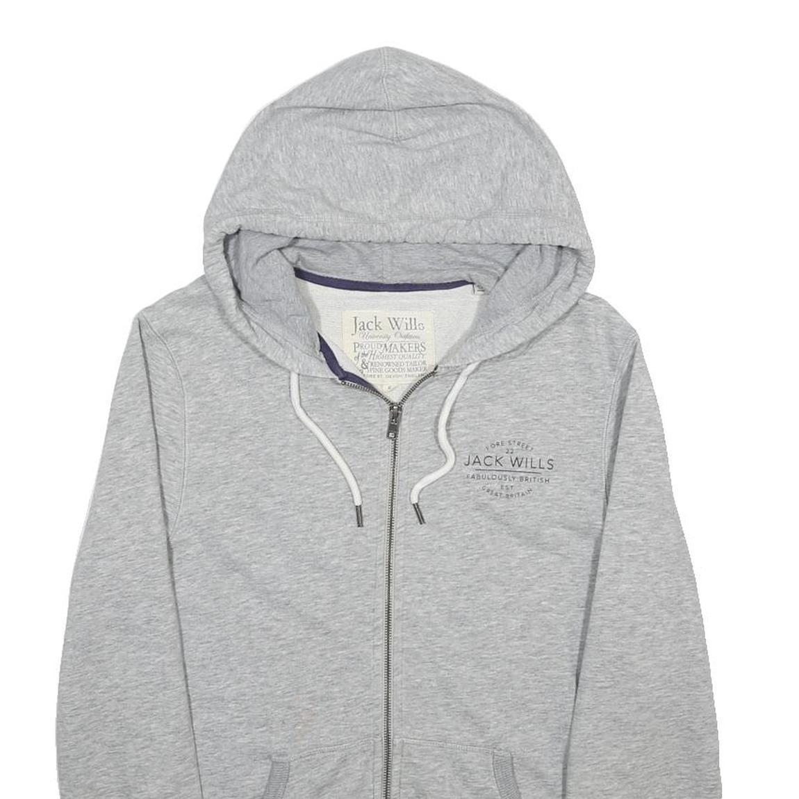 JACK WILLS Mens Grey Zip Hoodie S Cotton Blend Casual Lightweight Sweatshirt