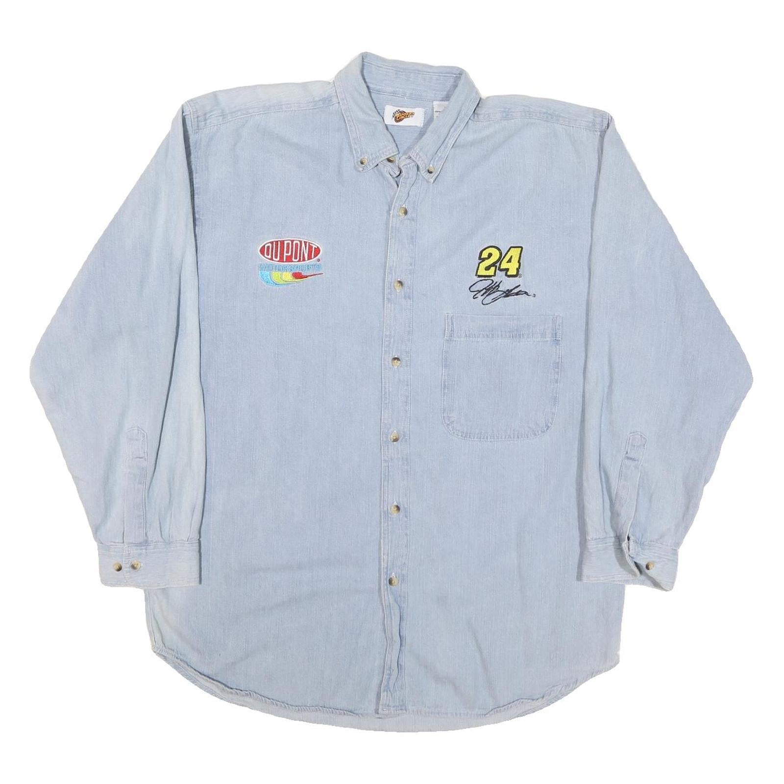 Mens Light Blue Racing 24 Button Down Cotton Blend Shirt XL