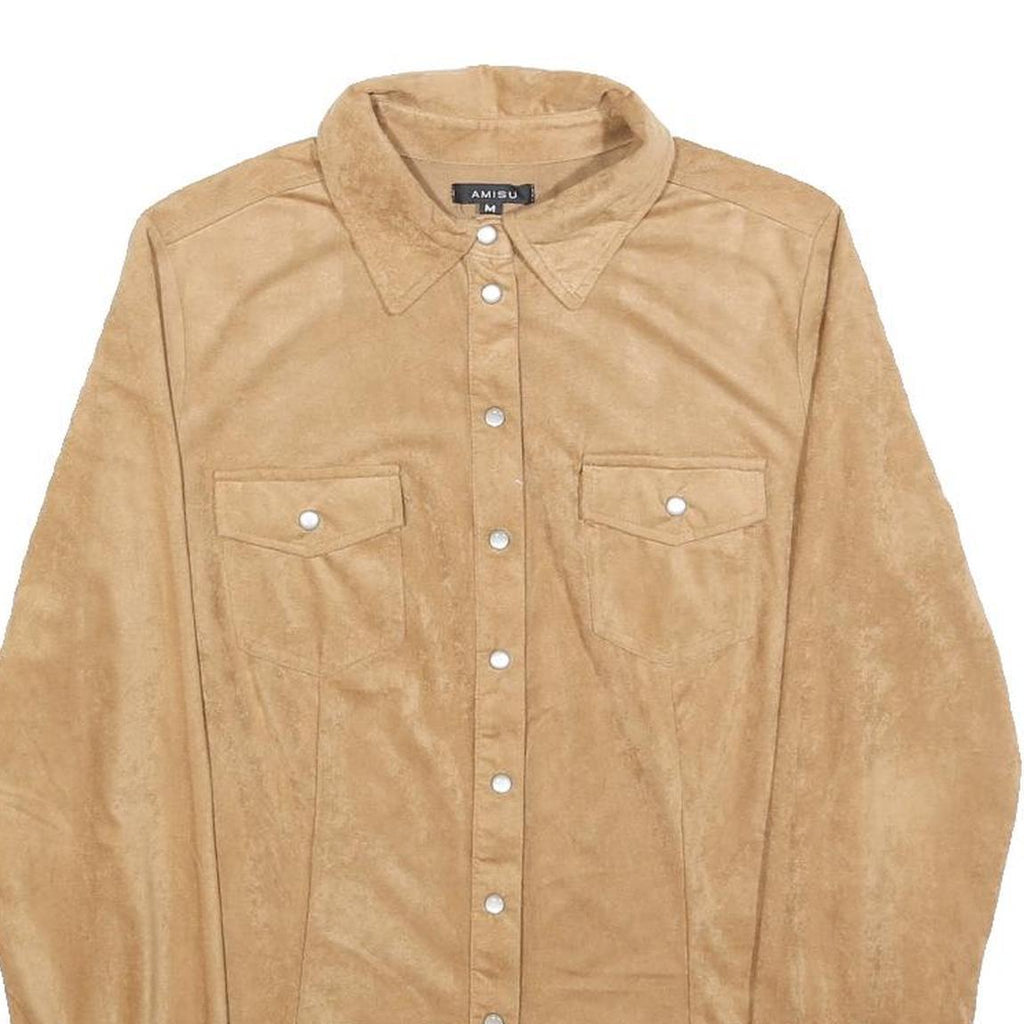 AMISU Womens Beige Shirt M Button Front Faux Suede Casual Stylish