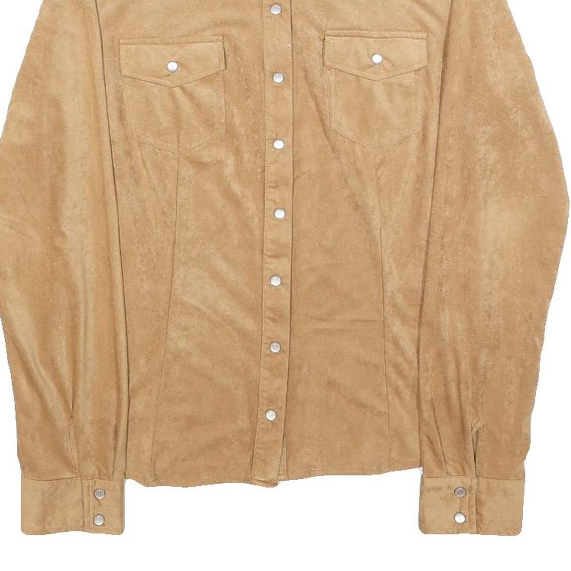 AMISU Womens Beige Shirt M Button Front Faux Suede Casual Stylish