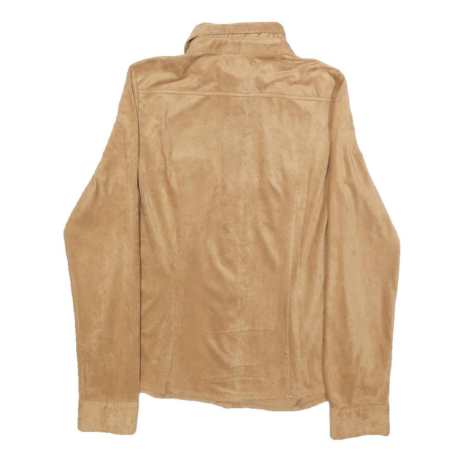 AMISU Womens Beige Shirt M Button Front Faux Suede Casual Stylish