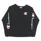 CHAMPION Mens Black Cotton Blend Long Sleeve Crew Neck S Logo Print