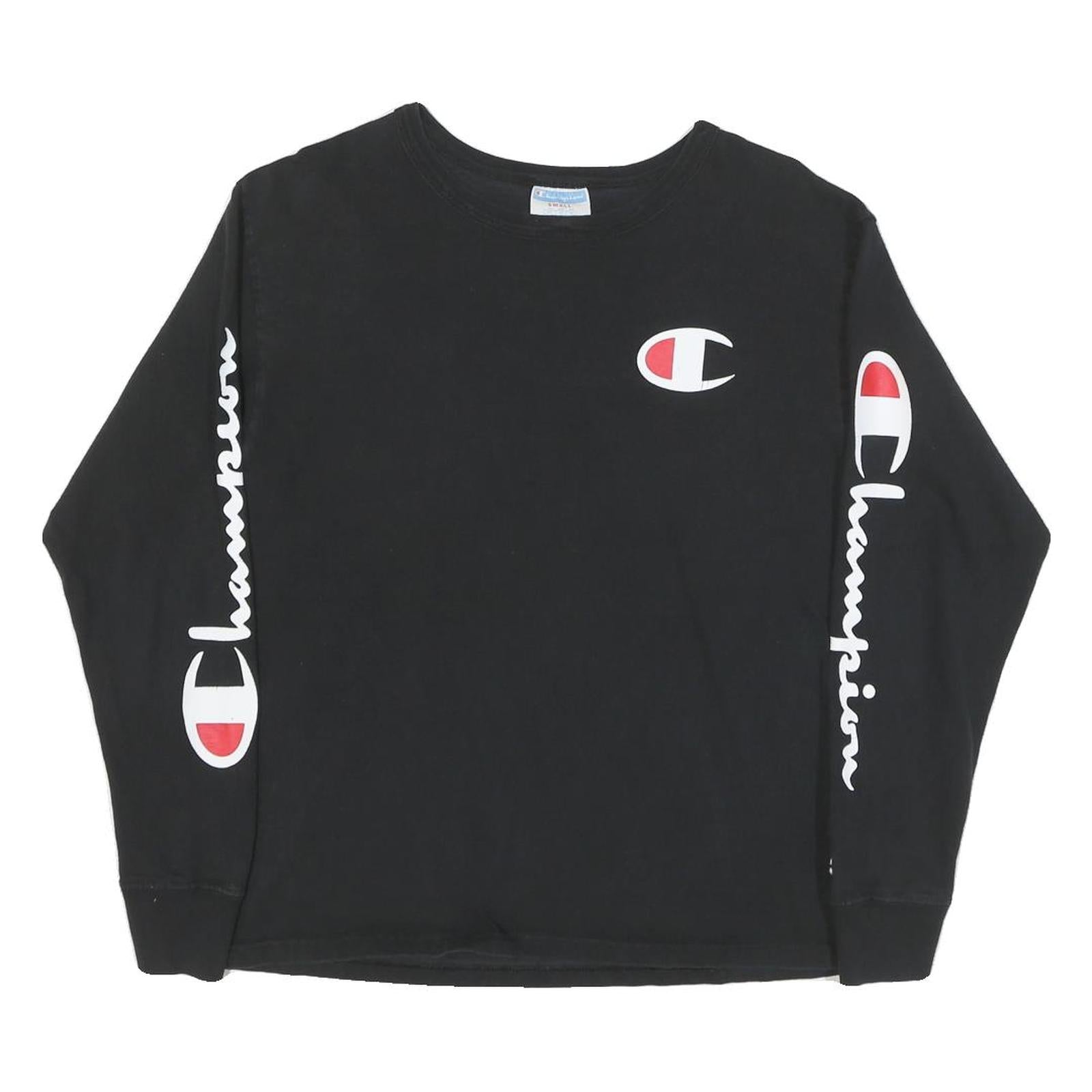 CHAMPION Mens Black Cotton Blend Long Sleeve Crew Neck S Logo Print