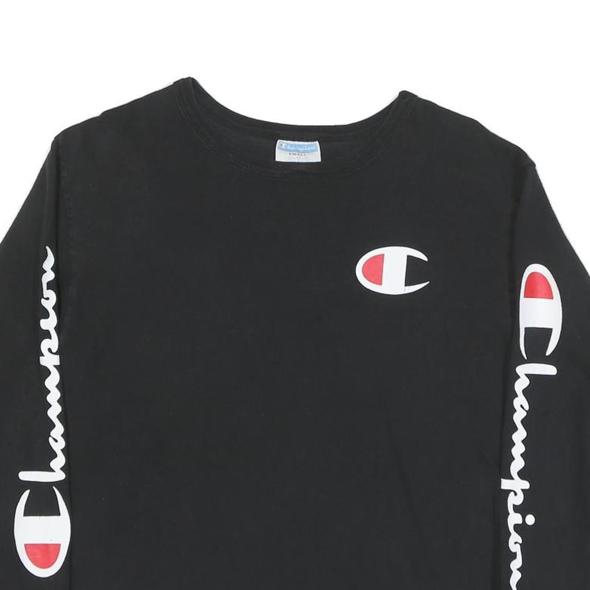 CHAMPION Mens Black Cotton Blend Long Sleeve Crew Neck S Logo Print