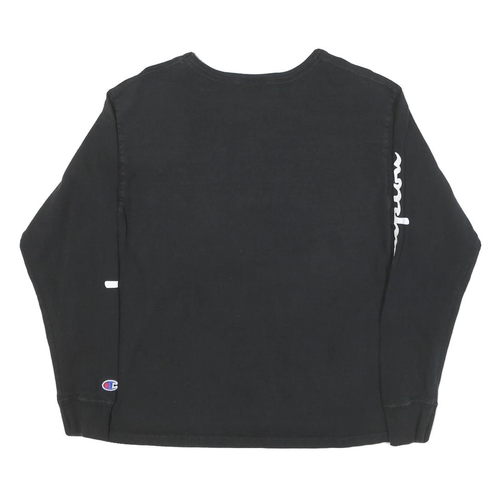 CHAMPION Mens Black Cotton Blend Long Sleeve Crew Neck S Logo Print