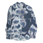 Womens Blue Floral Shirt Long Sleeve Collared Cotton Blend S Stylish