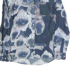 Womens Blue Floral Shirt Long Sleeve Collared Cotton Blend S Stylish