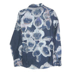 Womens Blue Floral Shirt Long Sleeve Collared Cotton Blend S Stylish