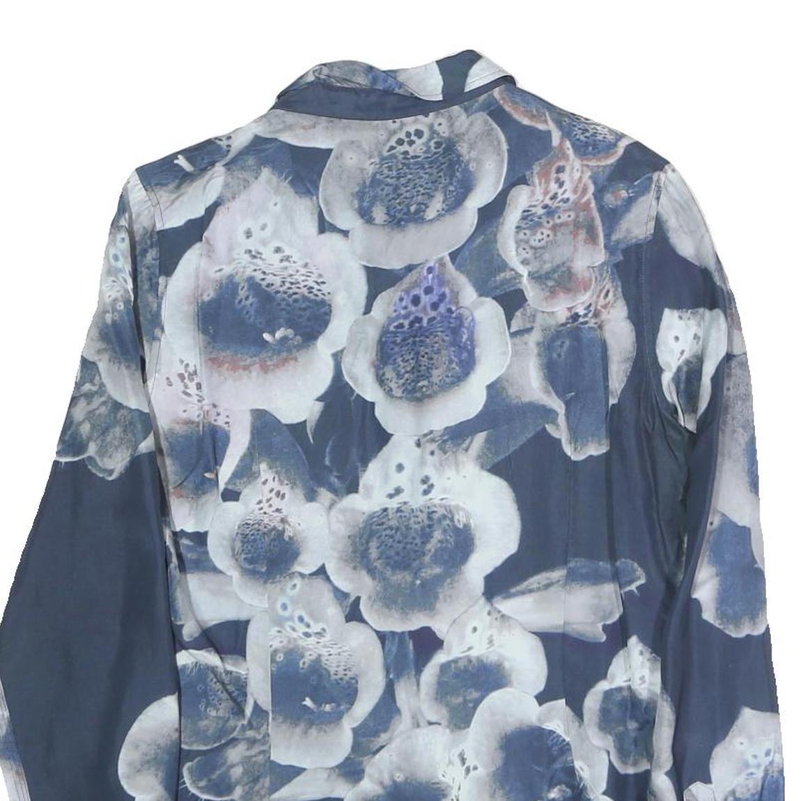 Womens Blue Floral Shirt Long Sleeve Collared Cotton Blend S Stylish