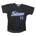 Womens Black & Blue Graphic Modern L Short Sleeve V-Neck Jersey Polyester