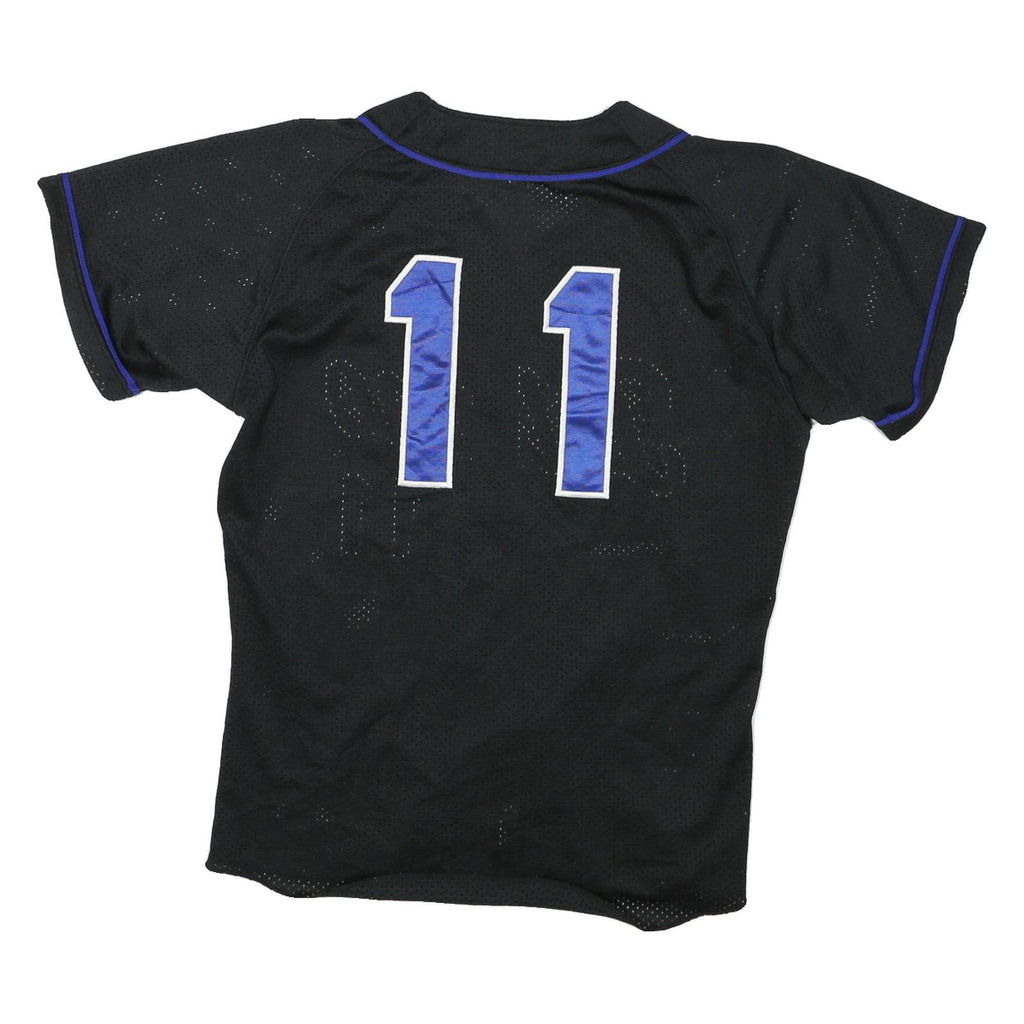 Womens Black & Blue Graphic Modern L Short Sleeve V-Neck Jersey Polyester