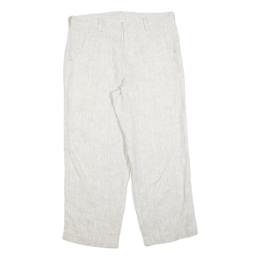 MANCHESTER Womens Relaxed Linen White Trousers W36 L28 Zip Closure Casual Summer