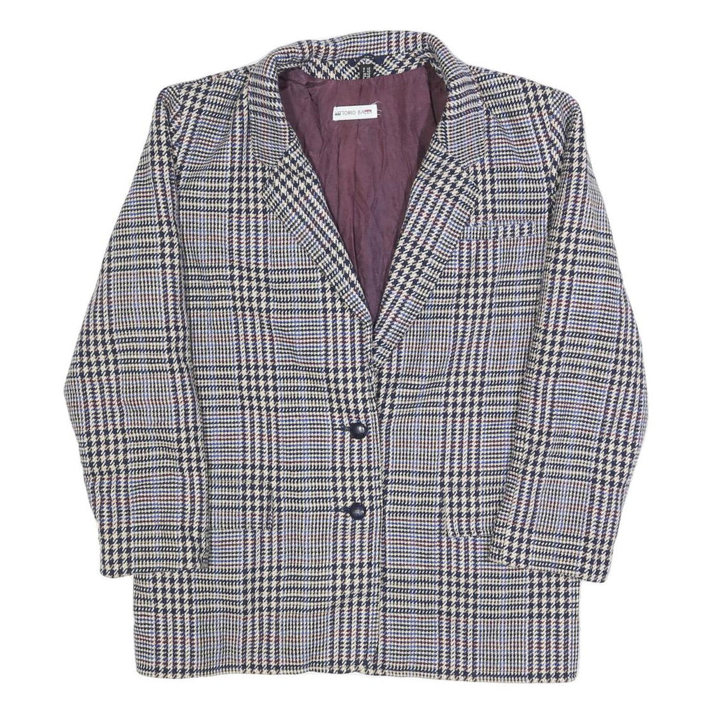 VITTORIO BALDI Womens Blue & Beige Check Jacket M Woven Classic Button Closure