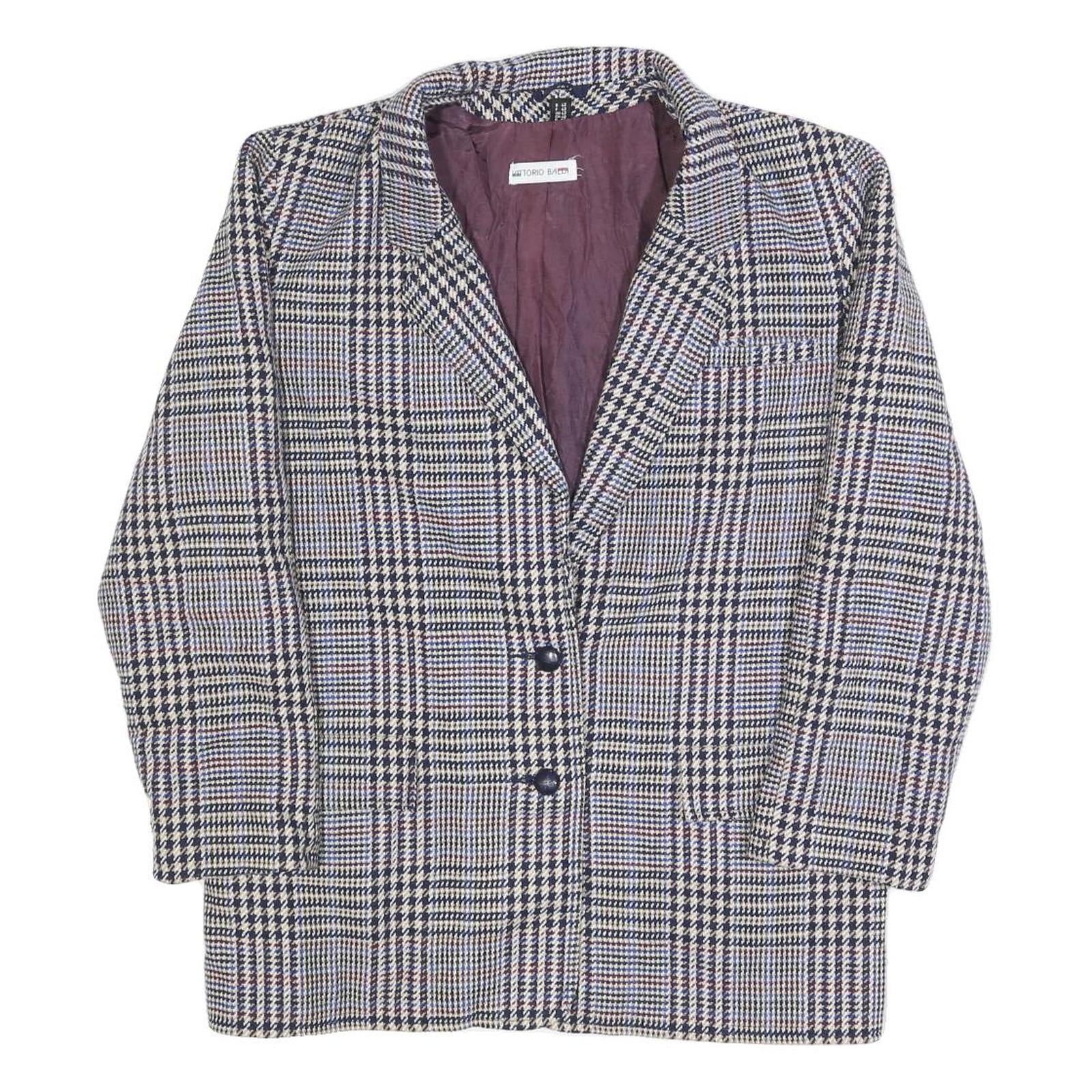VITTORIO BALDI Womens Blue & Beige Check Jacket M Woven Classic Button Closure