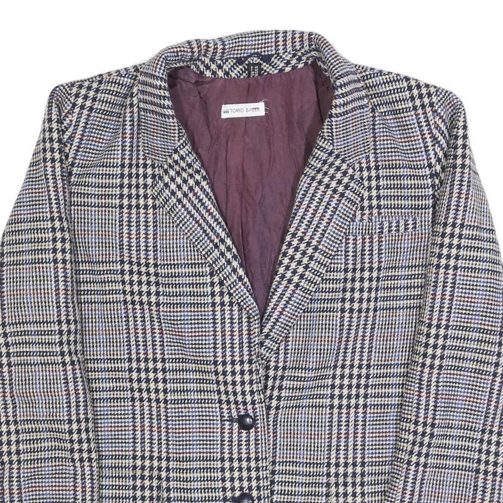 VITTORIO BALDI Womens Blue & Beige Check Jacket M Woven Classic Button Closure
