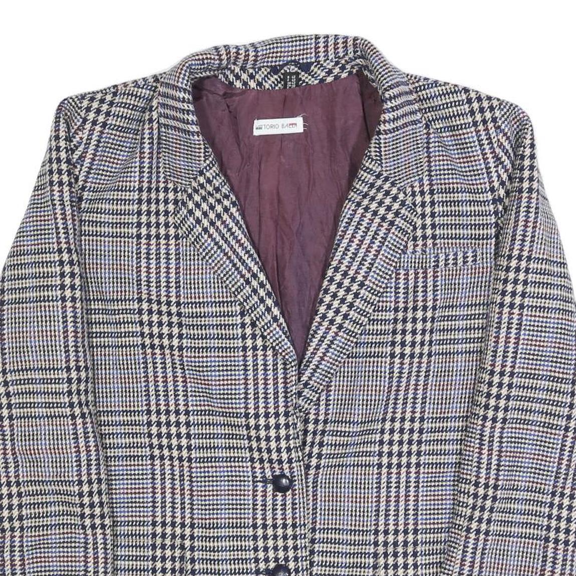VITTORIO BALDI Womens Blue & Beige Check Jacket M Woven Classic Button Closure
