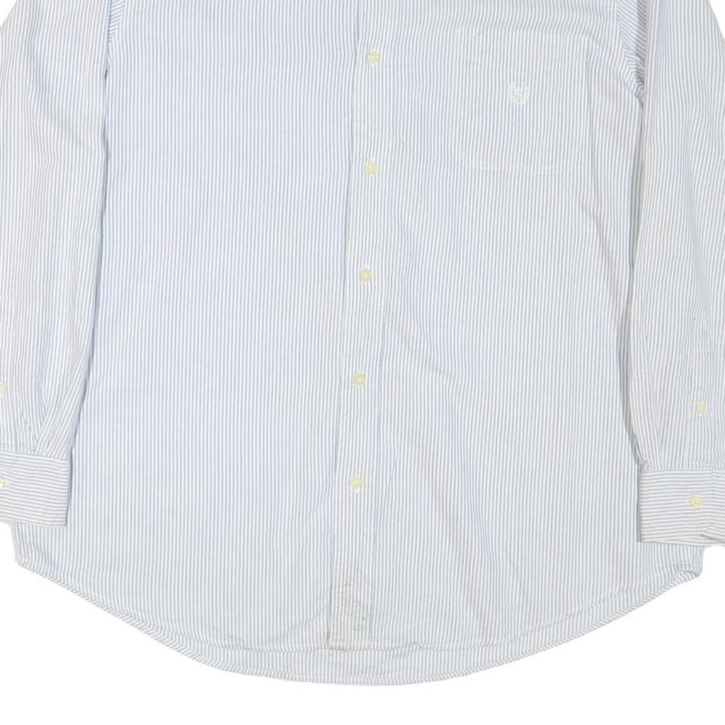 CHAPS Mens Blue & White Striped Shirt XL Button-Down Collar Cotton Blend