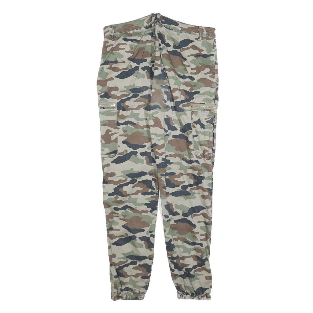 TALLY WEIJL Womens Cotton Blend Green Brown Camouflage Regular Tapered Trousers