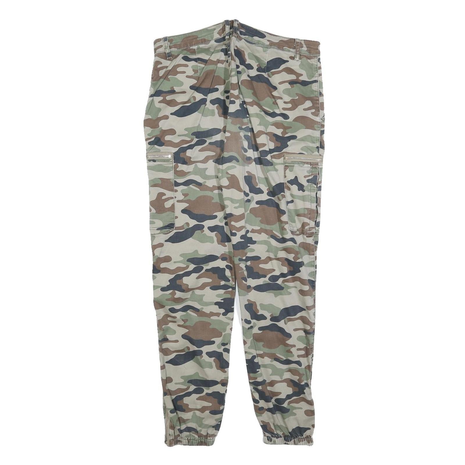 TALLY WEIJL Womens Cotton Blend Green Brown Camouflage Regular Tapered Trousers