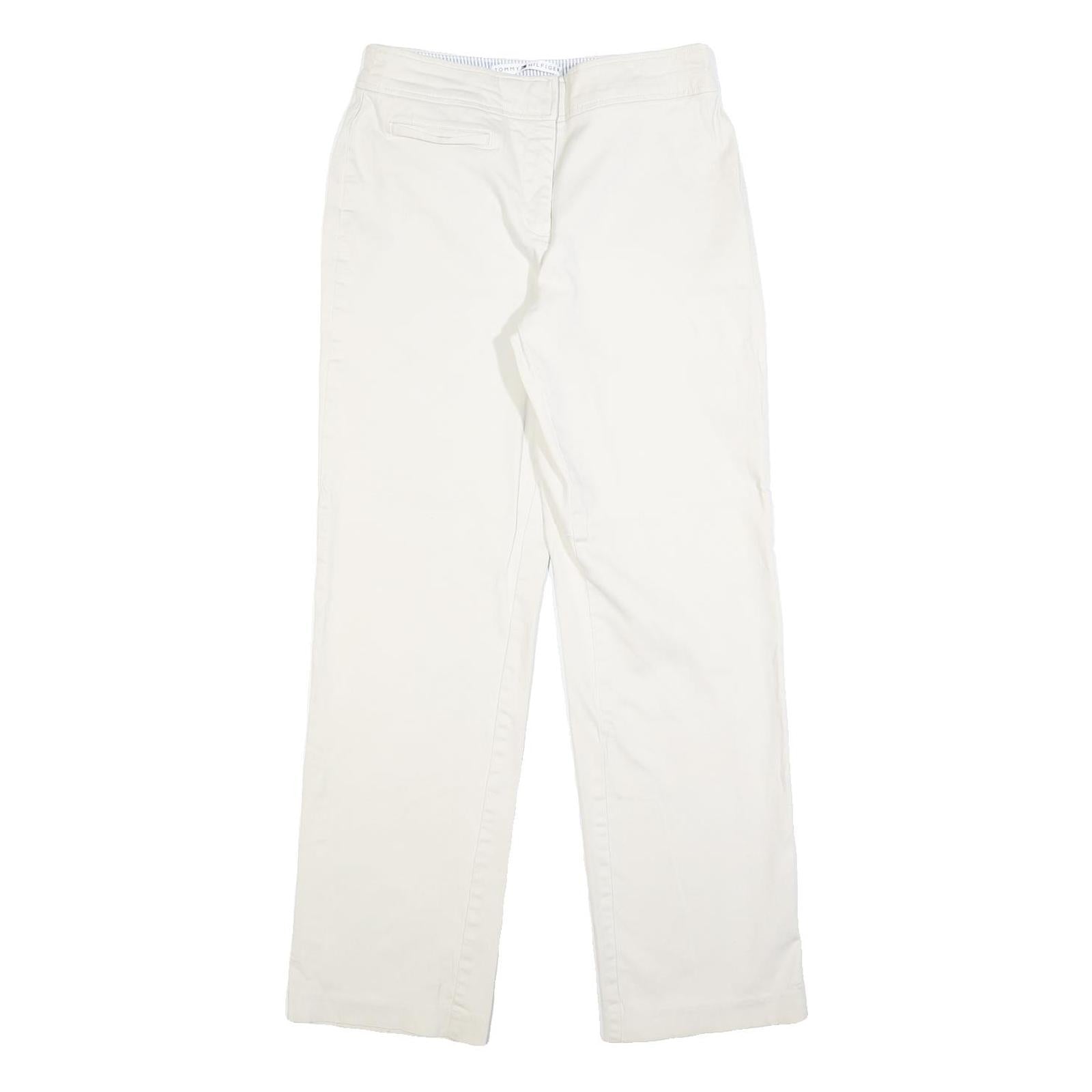 TOMMY HILFIGER Womens Cotton Blend White Regular Straight Trousers W28 L30