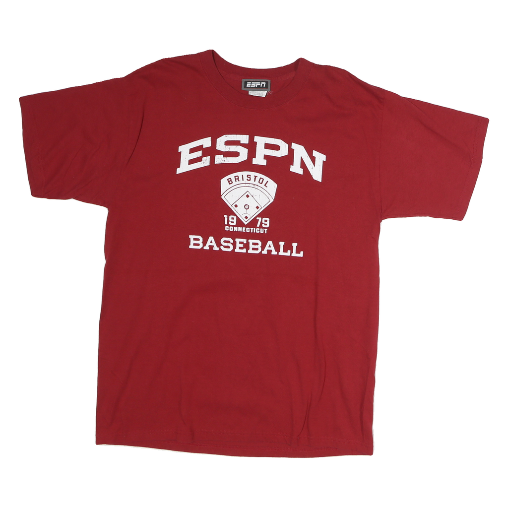 ESPN Mens Red Graphic T-Shirt L Short Sleeve Crew Neck Bristol Baseball
