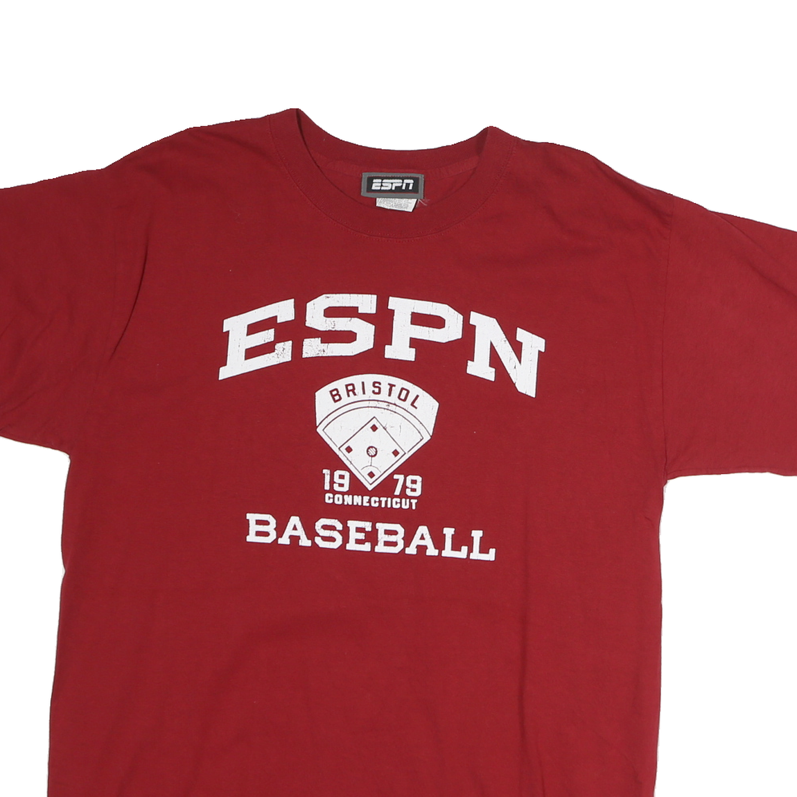 ESPN Mens Red Graphic T-Shirt L Short Sleeve Crew Neck Bristol Baseball
